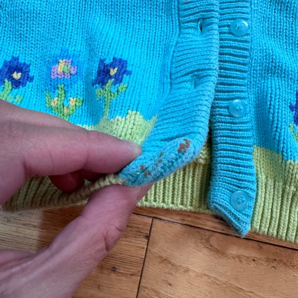 Vintage Rainbow Tag Gymboree Infant Blue Floral Knit Cardigan Sweater Cotton